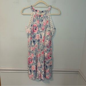 Lilly Pulitzer Lala Crew Blue Tint Sea to Shining Sea Jersey Romper Size Small